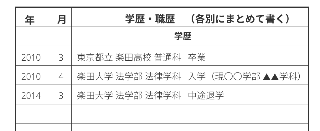 学校名が変わった場合の記入例