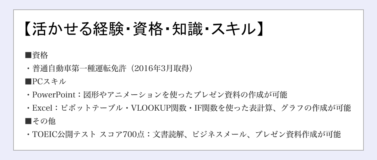 スキル欄記載例