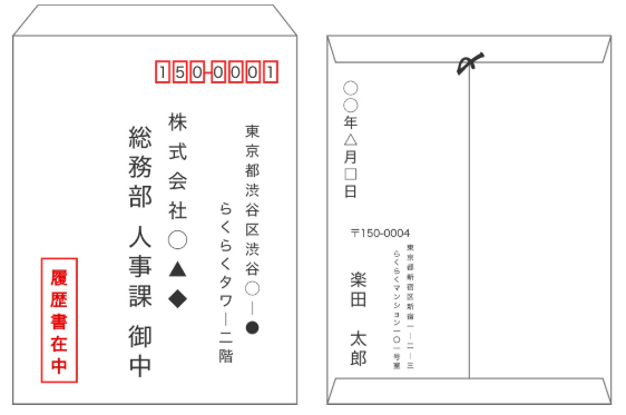 封筒の表面・裏面の必要事項の書き方例