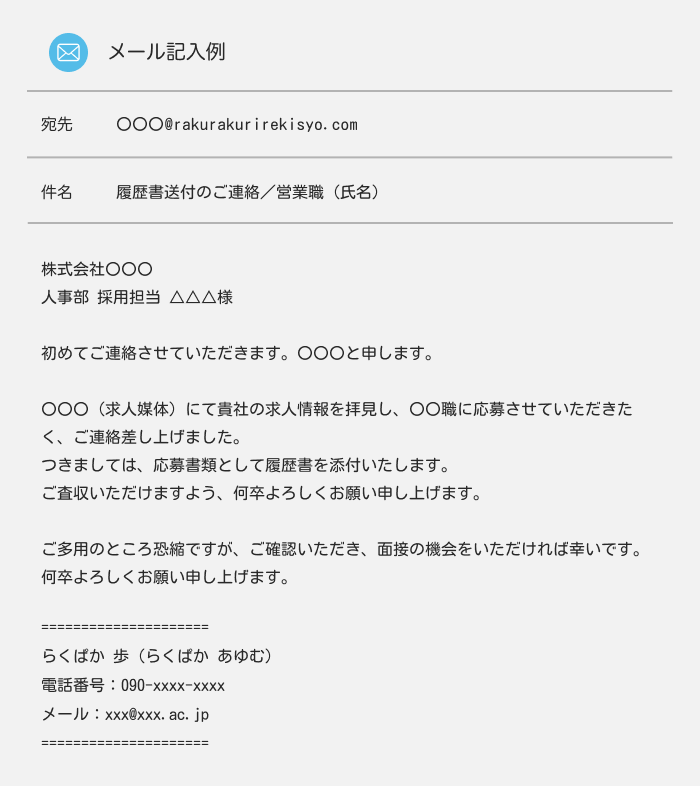 履歴書提出メールの例
