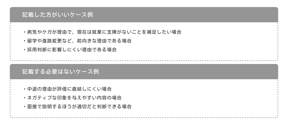 必要に応じた中退理由の記載方法