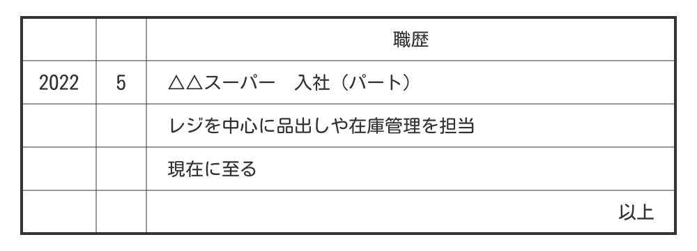 パートの履歴書の職歴