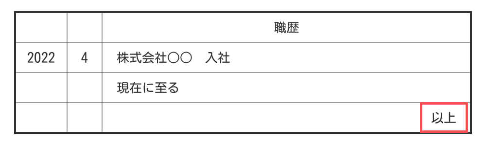 職歴の「以上」の表記