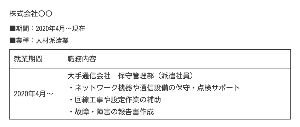 職務経歴書への派遣社員歴の書き方