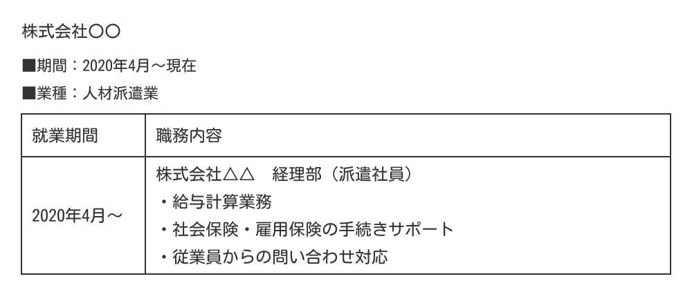 職務経歴書への派遣社員歴の書き方