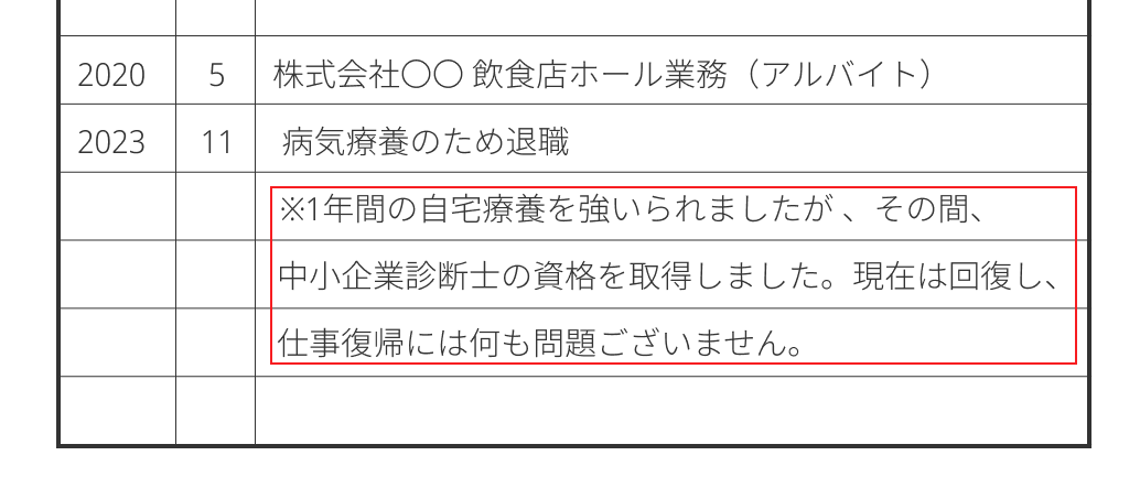 中退後にブランクがある場合の記入例